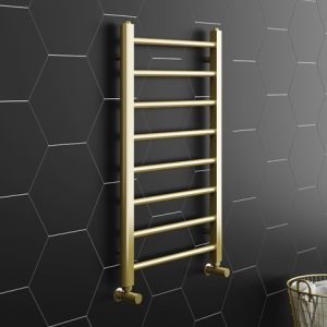 Arezzo 800 x 500mm Brushed Brass Straight Heated Towel Rail